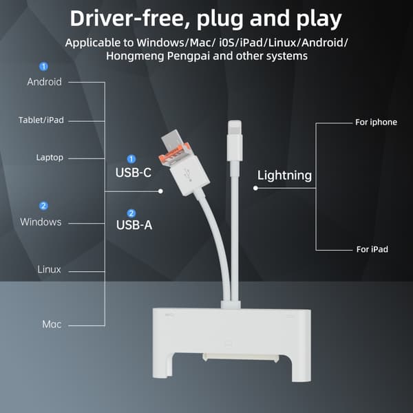 USB til SATA-adapter - tilslut SATA til Lightning, USB-C og USB