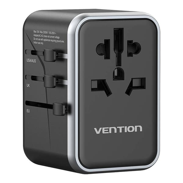 Vention FJFB0 GaN 2xUSB-C 2xUSB-A Universal reiseadapter 65W (svart)