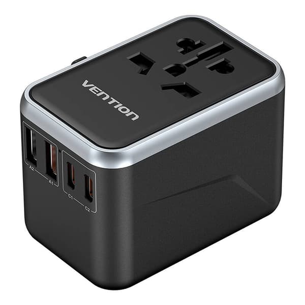 Vention FJFB0 GaN 2xUSB-C 2xUSB-A Universal reiseadapter 65W (svart)