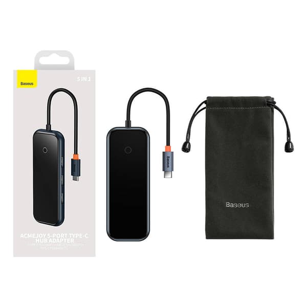 Hub 5in1 Baseus AcmeJoy-serien USB-C till 2xUSB 3.0 + USB 2.0 + USB-C PD + HDMI (mörkgrå)