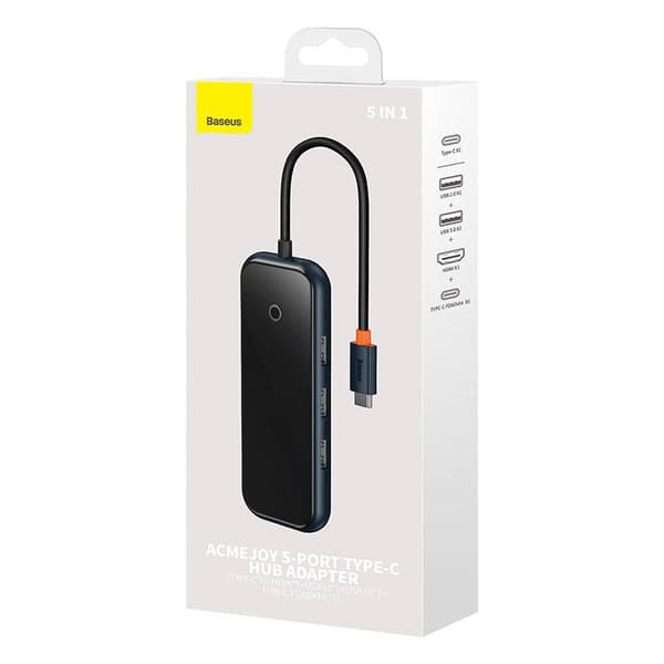 Hub 5in1 Baseus AcmeJoy-serien USB-C till 2xUSB 3.0 + USB 2.0 + USB-C PD + HDMI (mörkgrå)