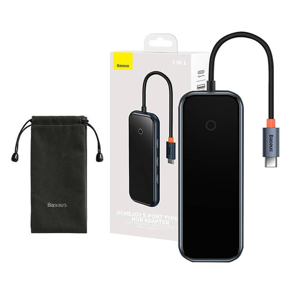 Hub 5in1 Baseus AcmeJoy-serien USB-C till 2xUSB 3.0 + USB 2.0 + USB-C PD + HDMI (mörkgrå)