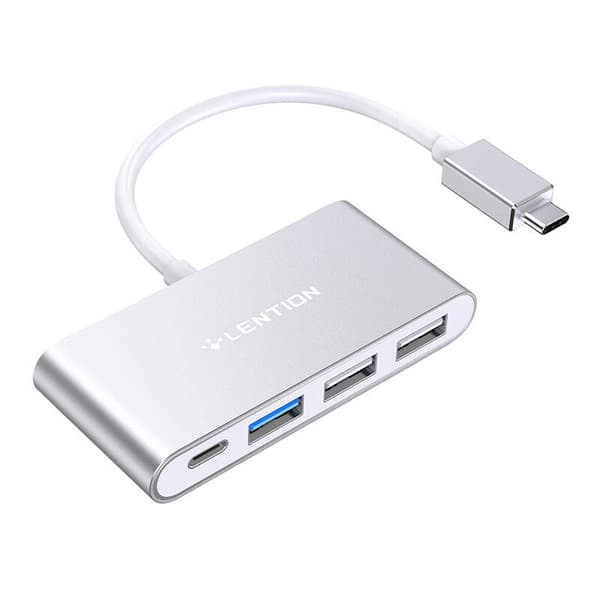 Lention 4-i-1 Hub USB-C til USB 3.0 + 2x USB 2.0 + USB-C (sølv)