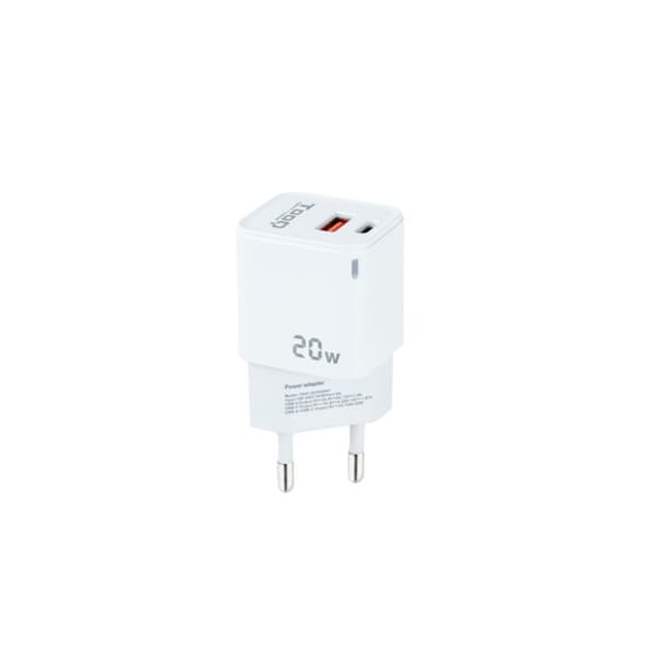 Vægoplader TooQ TQWC-QCPD20WT Hvid 20 W (1 enheder) Hvid