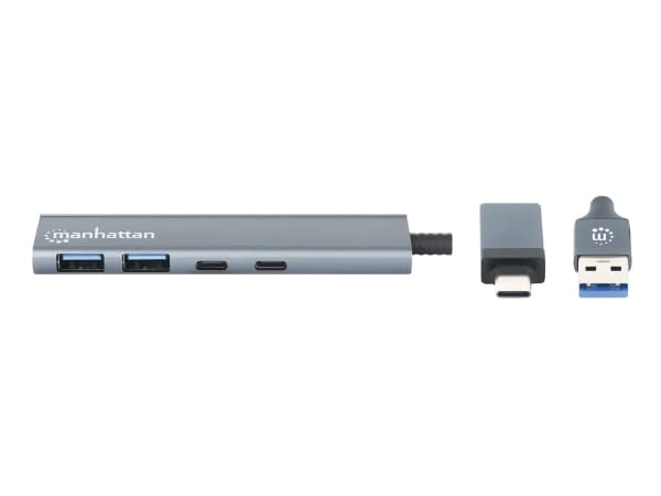 Manhattan 181075, USB 3.2 Gen 1 (3.1 Gen 1) Type-A + Type-C, USB 3.2 Gen 1 (3.1 Gen 1) Type-A, USB 3.2 Gen 1 (3.1 Gen 1) Type-C, 5000 Mbit/s, Grå, Gj