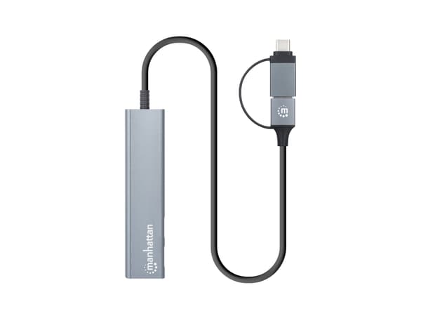 Manhattan 181075, USB 3.2 Gen 1 (3.1 Gen 1) Type-A + Type-C, USB 3.2 Gen 1 (3.1 Gen 1) Type-A, USB 3.2 Gen 1 (3.1 Gen 1) Type-C, 5000 Mbit/s, Grå, Gj