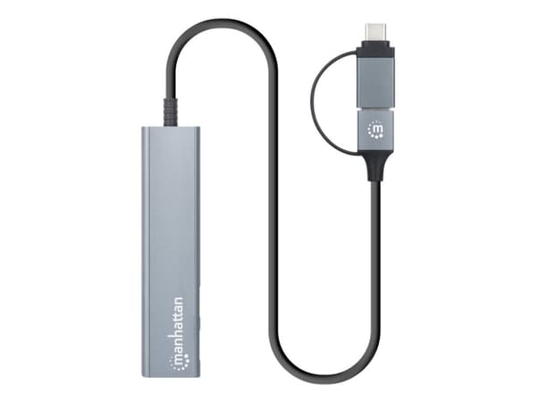 Manhattan 181075, USB 3.2 Gen 1 (3.1 Gen 1) Type-A + Type-C, USB 3.2 Gen 1 (3.1 Gen 1) Type-A, USB 3.2 Gen 1 (3.1 Gen 1) Type-C, 5000 Mbit/s, Grå, Gj