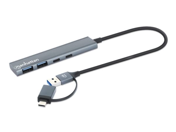 Manhattan 181075, USB 3.2 Gen 1 (3.1 Gen 1) Type-A + Type-C, USB 3.2 Gen 1 (3.1 Gen 1) Type-A, USB 3.2 Gen 1 (3.1 Gen 1) Type-C, 5000 Mbit/s, Grå, Gj