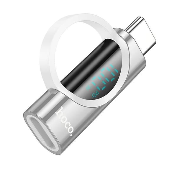 Hoco Adapter USB-C Till USB-C Med Display 5A 100W - Silver