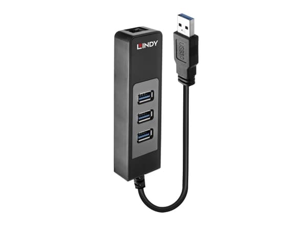 Lindy 43176, USB 3.2 Gen 1 (3.1 Gen 1) Typ-A, RJ-45, USB 3.2 Gen 1 (3.1 Gen 1) Typ-A, 5000 Mbit/s, Sortera, Plast, 0,29 m