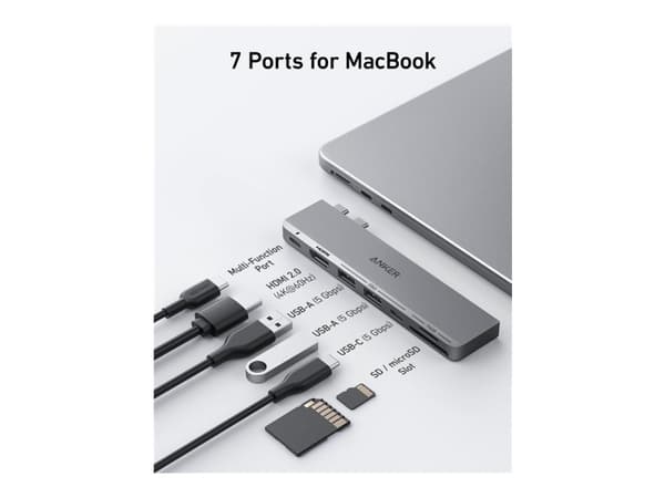 Anker 547 - Hubb - USB-C, 7-i-2 - 3 x USB-C + 2 x USB + 1 x HDMI - skrivbordsmodell