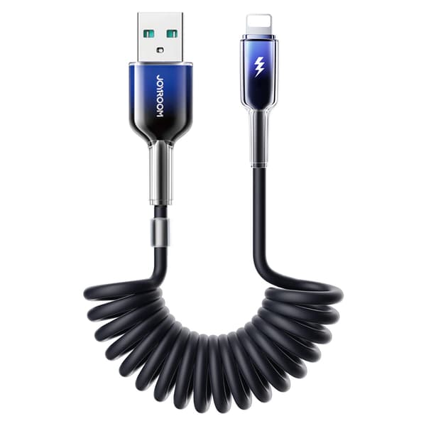 Joyroom Crystal-Clear USB-kabel Spiral 3A USB till Lighting 1,5m - Svart
