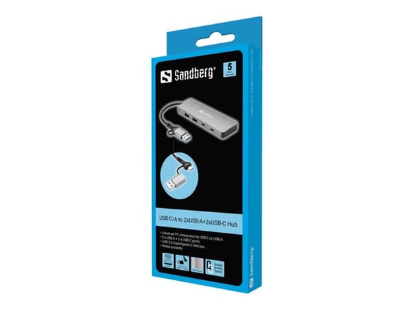 Sandberg - Hubb - USB-C/A - 2 x SuperSpeed USB 3.0 + 2 x USB-C - skrivbordsmodell