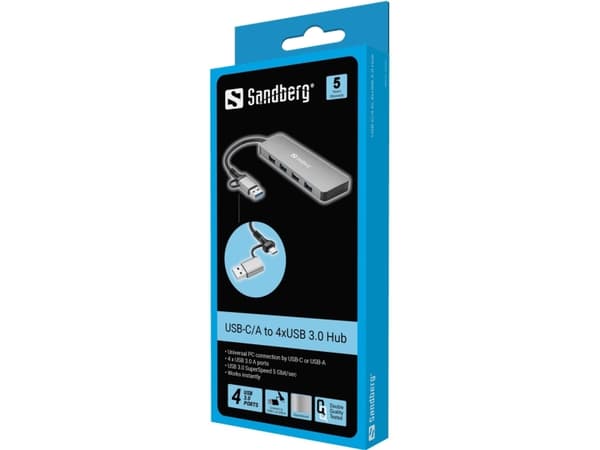 Sandberg - Hubb - USB-C/A - 4 x SuperSpeed USB 3.0 - skrivbordsmodell