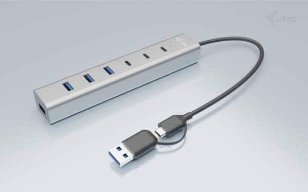 i-tec CAHUBMETAL7, USB 3.2 Gen 1 (3.1 Gen 1) Type-A + Type-C, USB 3.2 Gen 1 (3.1 Gen 1) Type-A, USB 3.2 Gen 1 (3.1 Gen 1) Type-C, 5 Mbit/s, Grå, 0,3
