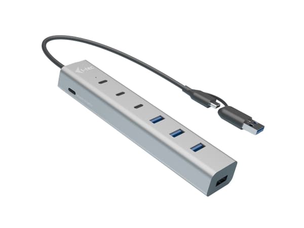 i-tec CAHUBMETAL7, USB 3.2 Gen 1 (3.1 Gen 1) Type-A + Type-C, USB 3.2 Gen 1 (3.1 Gen 1) Type-A, USB 3.2 Gen 1 (3.1 Gen 1) Type-C, 5 Mbit/s, Grå, 0,3