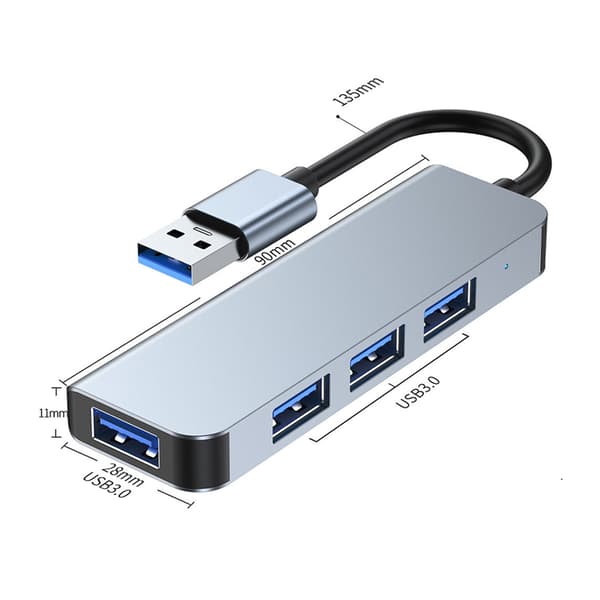 INF Højhastigheds USB 3.0 Hub med 4 Porte - Slankt Aluminiumdesign