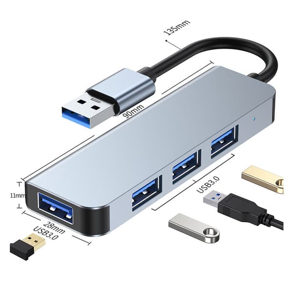 INF Højhastigheds USB 3.0 Hub med 4 Porte - Slankt Aluminiumdesign