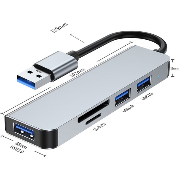 INF USB-C-hubb med SD- och TF-kortläsare - 3.0+2.0x2 portar - Modell 2103U