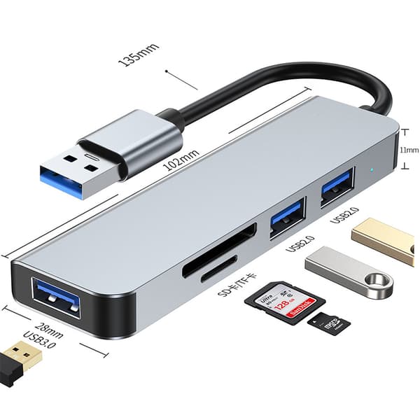 INF USB-C-hubb med SD- och TF-kortläsare - 3.0+2.0x2 portar - Modell 2103U
