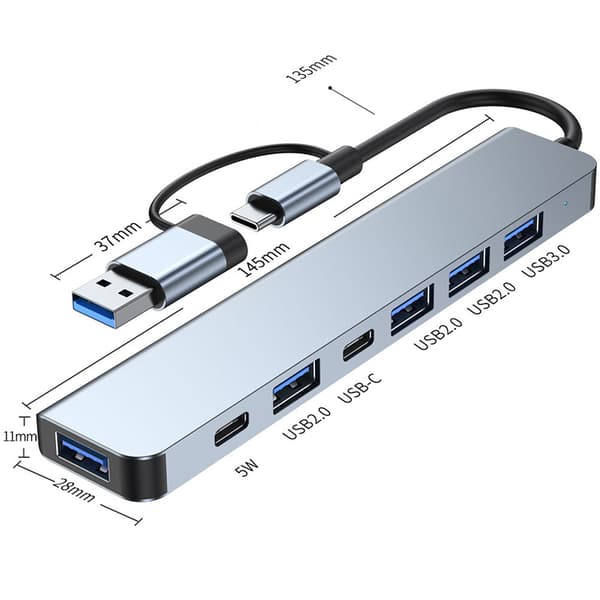 INF 7-i-1 multifunktionell USB-C-hubb för bärbara datorer - modell 2217TU