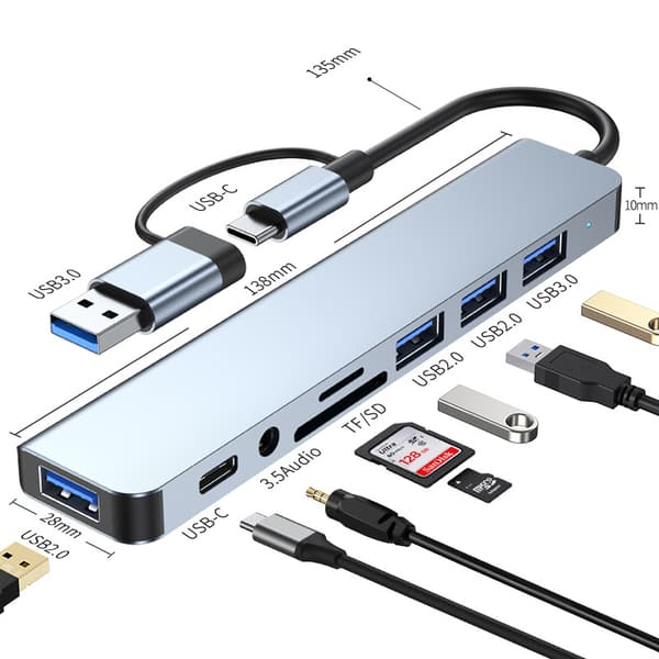 INF 8-i-1 Typ-C-hubbadapter för bärbara datorer - Modell 2218TU