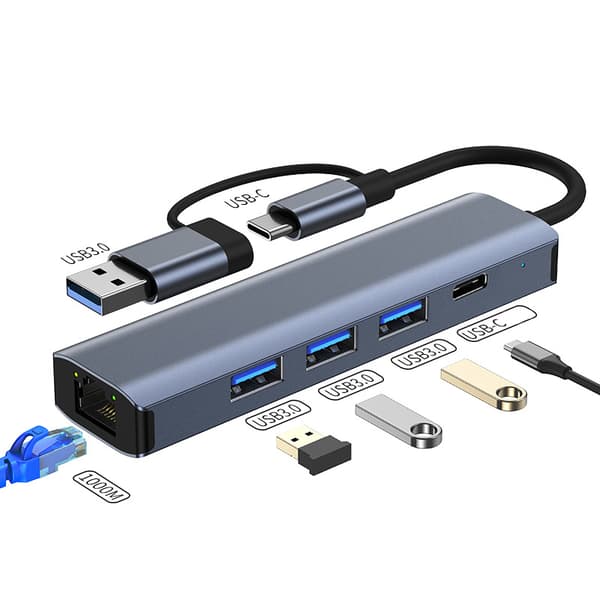 INF 5-i-1 Multifunktionel Dockingstation med Gigabit Ethernet