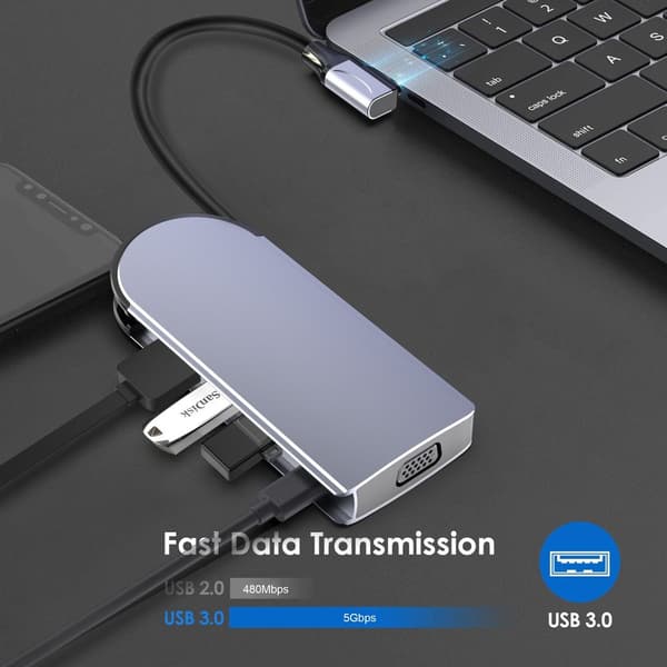 INF 9-i-1 USB-C-hubb med HDMI, PD-laddning och SD/TF-kortläsare