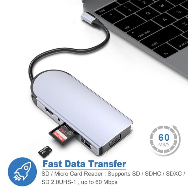 INF 9-i-1 USB-C-hubb med HDMI, PD-laddning och SD/TF-kortläsare