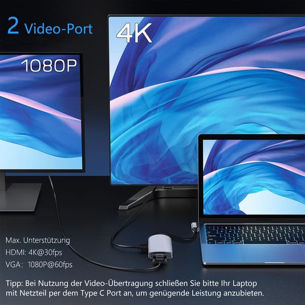 INF 9-i-1 USB-C-hubb med HDMI, PD-laddning och SD/TF-kortläsare