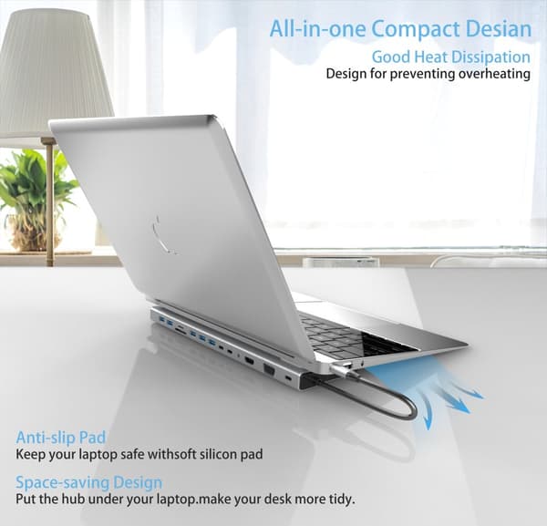 INF 14-i-1 USB-C Hub Multiport Adapter med HDMI, VGA, Ethernet, SD/TF Kortlæser