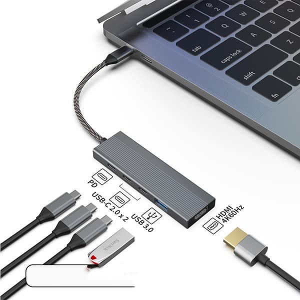 INF 5-i-1 USB-C Hub med HDMI, USB 3.0 og USB-C PD-opladning