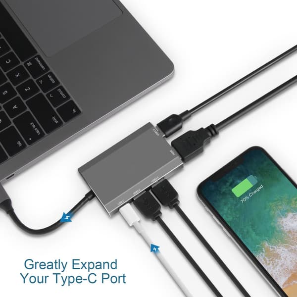 INF 5-i-1 Type-C Hub-adapter med HDMI, USB 3.0 og USB-C PD