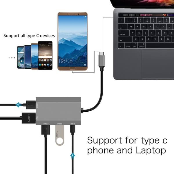 INF 5-i-1 Type-C Hub-adapter med HDMI, USB 3.0 og USB-C PD