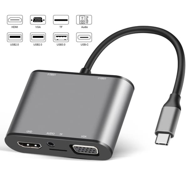 INF 8-i-1 USB-C Hub Multiport-adapter med HDMI, VGA, Ethernet
