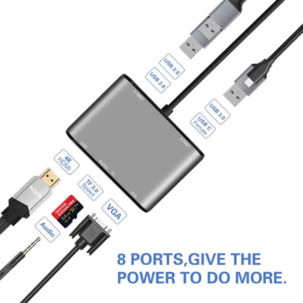 INF 8-i-1 USB-C Hub Multiport-adapter med HDMI, VGA, Ethernet