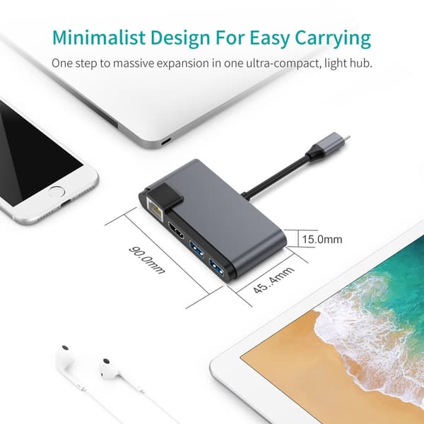 INF 7-i-1 USB-C Hub med HDMI, Ethernet, SD/TF-kortlæser