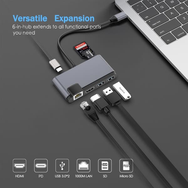INF 7-i-1 USB-C Hub med HDMI, Ethernet, SD/TF-kortlæser