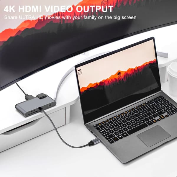 INF 7-i-1 USB-C Hub med HDMI, Ethernet, SD/TF-kortlæser