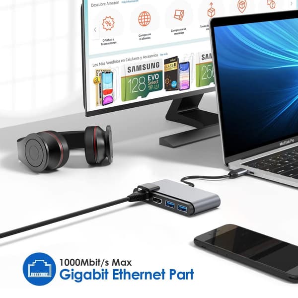 INF 7-i-1 USB-C Hub med HDMI, Ethernet, SD/TF-kortlæser