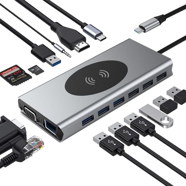 INF 15-i-1 Typ-C-hubb Multiport-adapter med HDMI, VGA, Ethernet, USB C PD