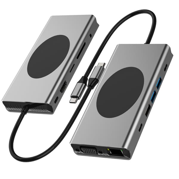 INF 13-i-1 USB-C-hub multiport-adapter med HDMI, VGA, Ethernet, SD/TF-kortleser