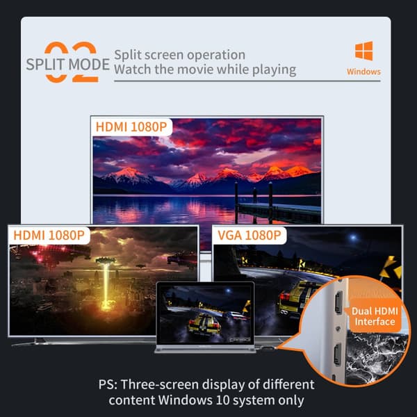 INF 14-in-1 Type-C Hub -monitoimiadapteri Ethernetillä, HDMI:llä ja VGA:lla