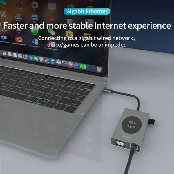 INF 14-in-1 Type-C Hub -monitoimiadapteri Ethernetillä, HDMI:llä ja VGA:lla