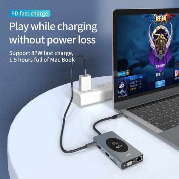 INF 14-in-1 Type-C Hub -monitoimiadapteri Ethernetillä, HDMI:llä ja VGA:lla