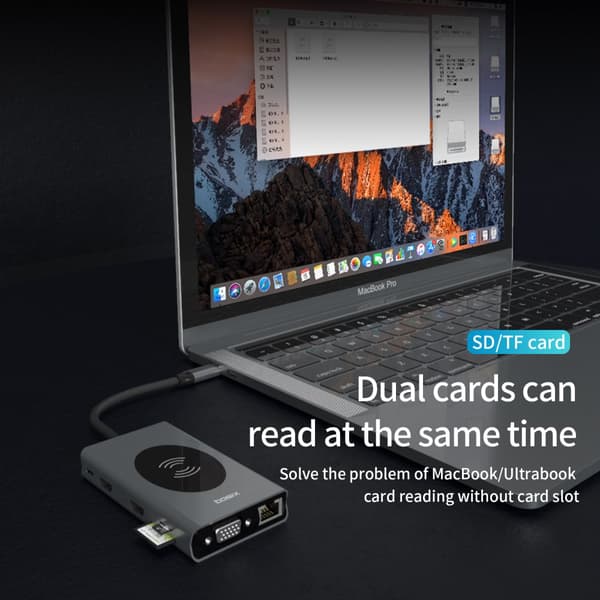 INF 14-in-1 Type-C Hub -monitoimiadapteri Ethernetillä, HDMI:llä ja VGA:lla