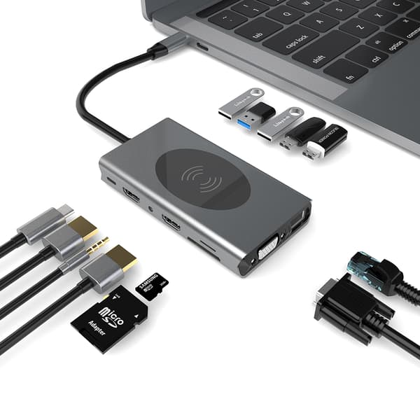 INF 14-in-1 Type-C Hub -monitoimiadapteri Ethernetillä, HDMI:llä ja VGA:lla