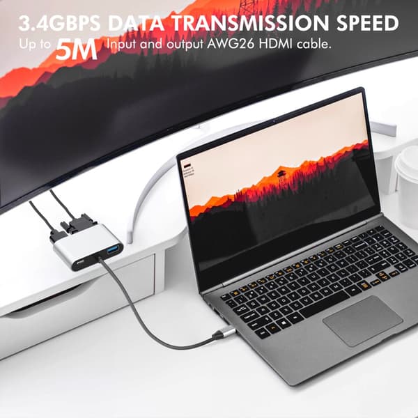 INF Type-C Hub 4-i-1-adapter med HDMI, VGA, USB 3.0 og USB-C PD
