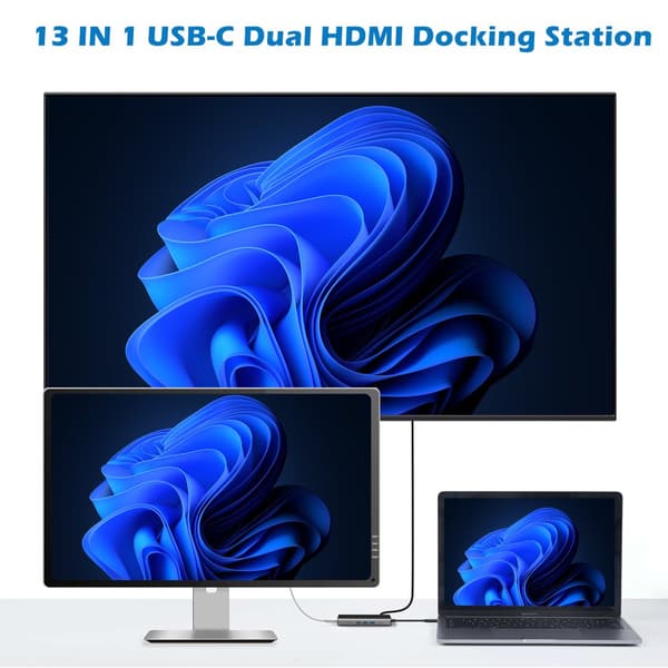 INF 13-i-1 USB-C Hub-adapter med HDMI, VGA, Ethernet og PD-opladning