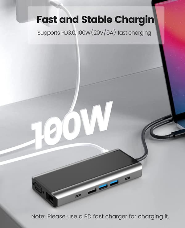 INF 13-i-1 USB-C Hub-adapter med HDMI, VGA, Ethernet og PD-opladning
